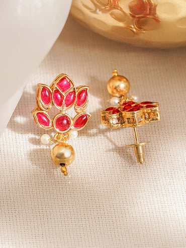 Floral Theme Red Pendant Necklace Set