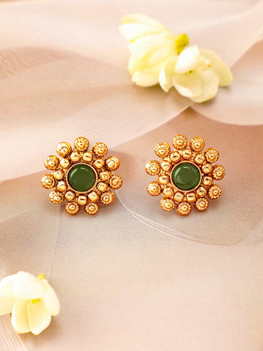 Emerald Studded Gold Beads Necklace Set