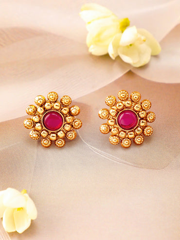 Ruby Studded Traditional Golden Necklace Set