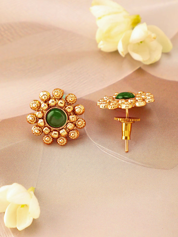 Emerald Studded Gold Beads Necklace Set