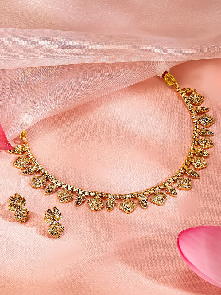 Square & Paisley Design Necklace Set