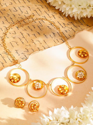 Gold Toned Geometric Necklace Set