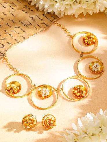 Gold Toned Geometric Necklace Set