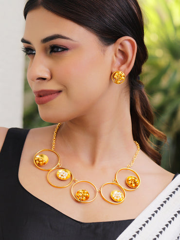 Gold Toned Geometric Necklace Set