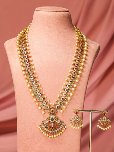 Multicolor American Diamond Zirconia Pearl Necklace Set