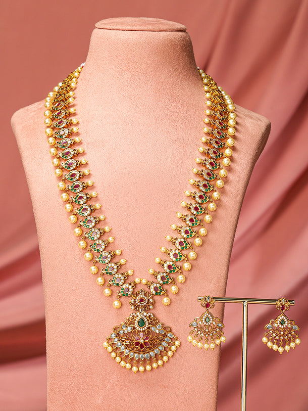 Multicolor American Diamond Zirconia Pearl Necklace Set