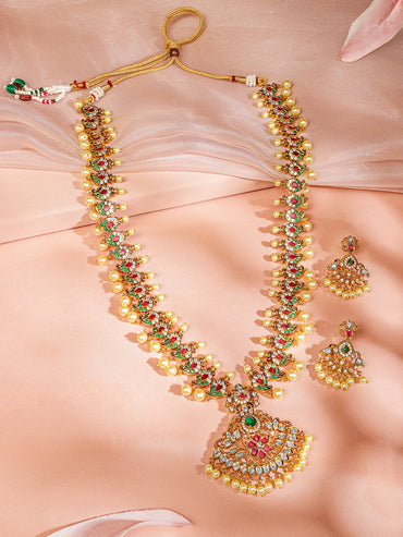 Multicolor American Diamond Zirconia Pearl Necklace Set