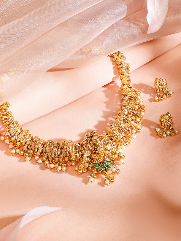 Ganesh & Elephant Motif Pearl Necklace Set