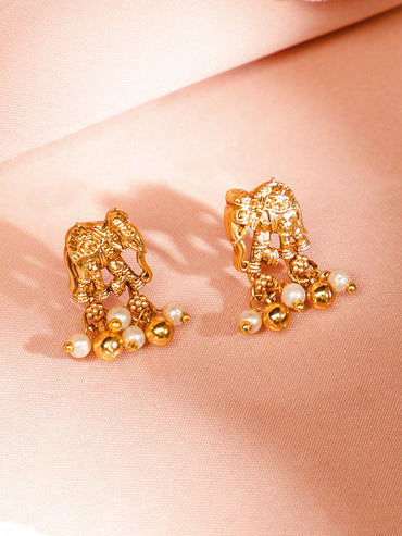 Rubans 22K Gold-Plated Ruby Emerald & Pearl Beaded Divine Ganesh Temple Necklace Set for Women