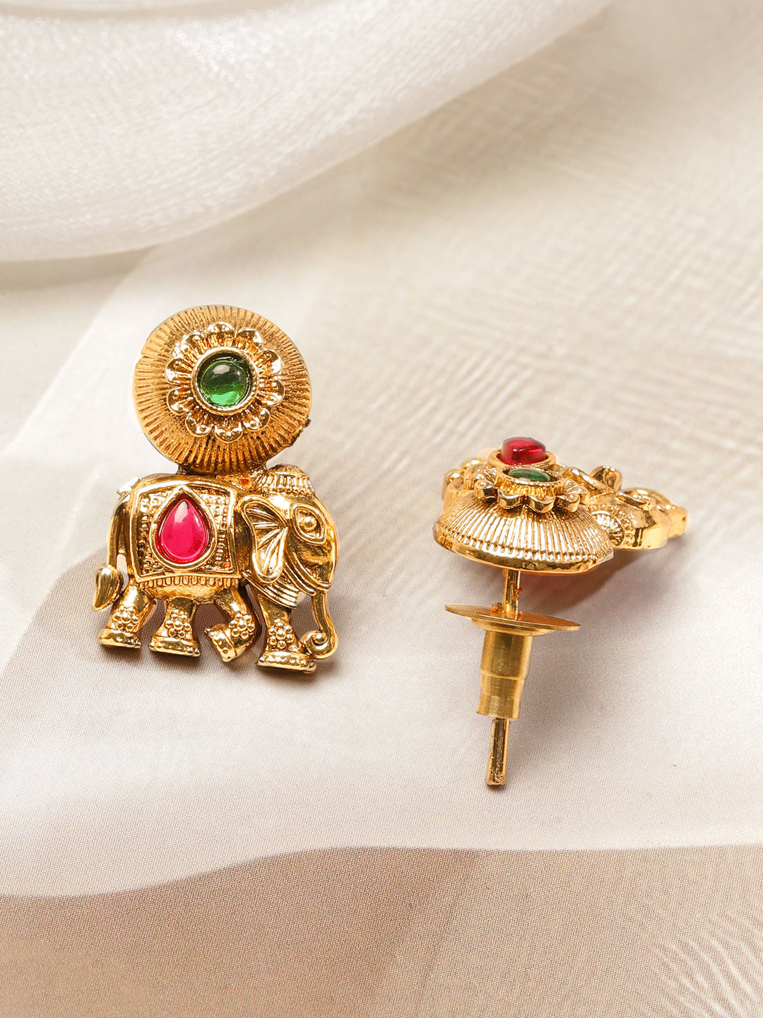 Pink & Green Studded Elephant Motif Necklace Set