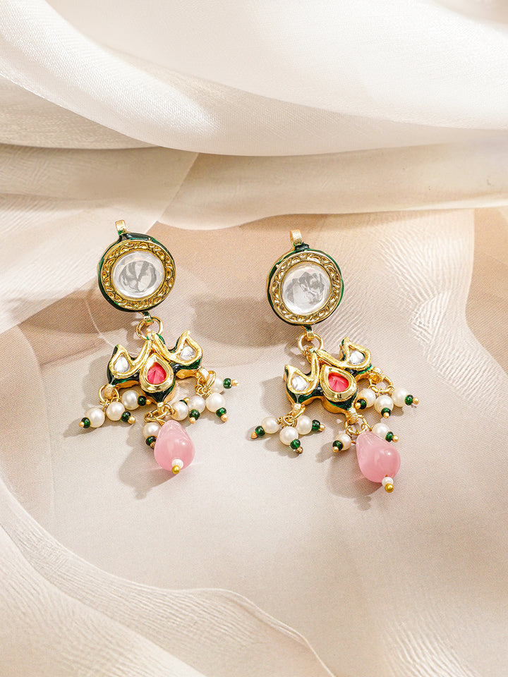 Dreamy Pink Kundan Pearl Necklace Set