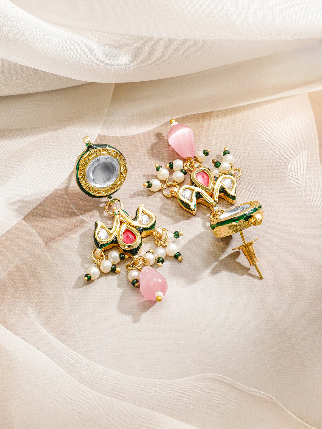 Dreamy Pink Kundan Pearl Necklace Set