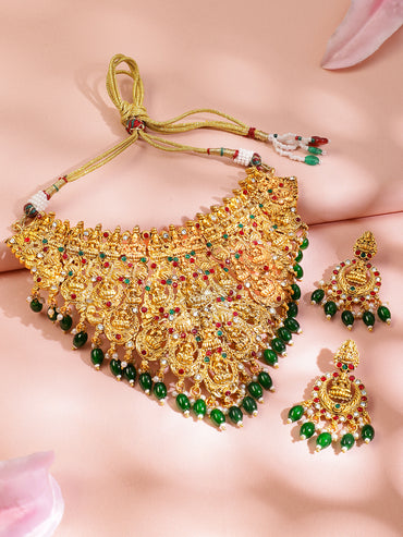 Laxmi Motif Multicolor Studded Necklace Set