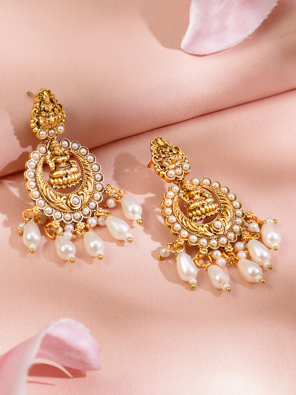 Laxmi Motif Necklace Set with Pearl Drops