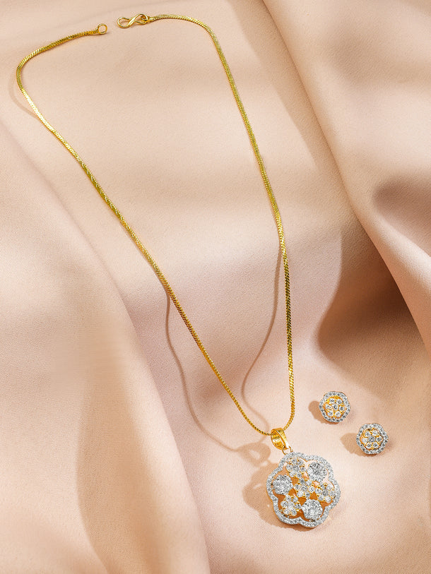 American Diamond Zirconia Floral Pendant Set