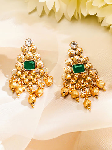 Green Studded Gold Drops Choker Set