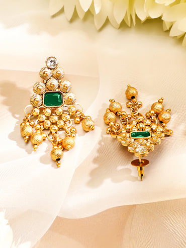 Green Studded Gold Drops Choker Set