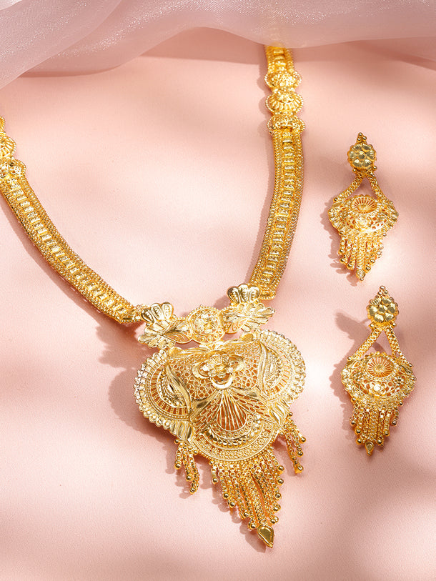 Floral Design Gold Necklace Set