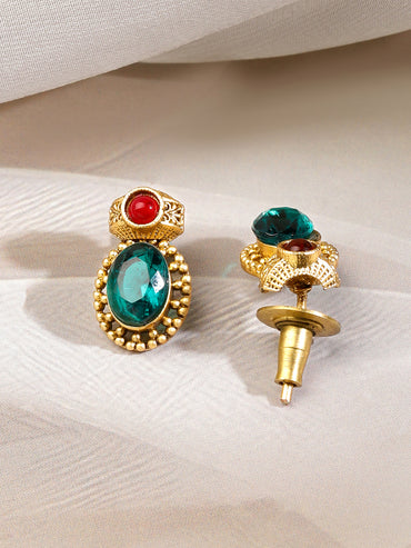 Green & Red Studded Gold Necklace Set