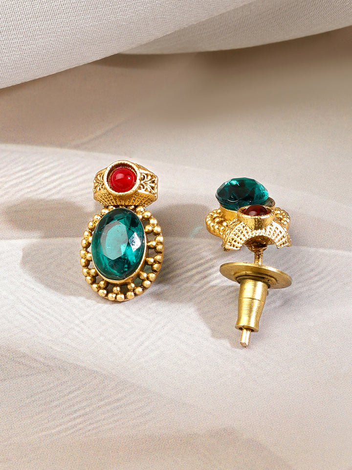 Green & Red Studded Gold Necklace Set