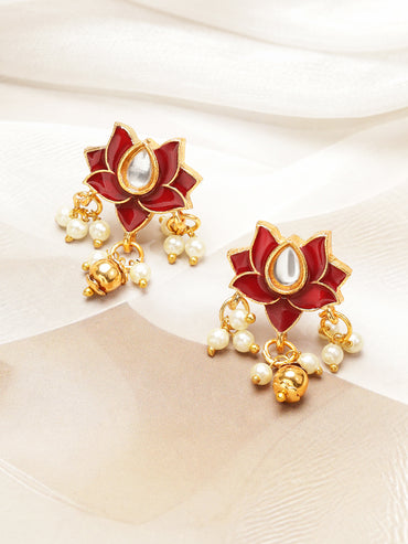 Lotus Motif Pearl Drop Red Choker Set