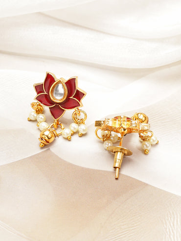 Lotus Motif Pearl Drop Red Choker Set