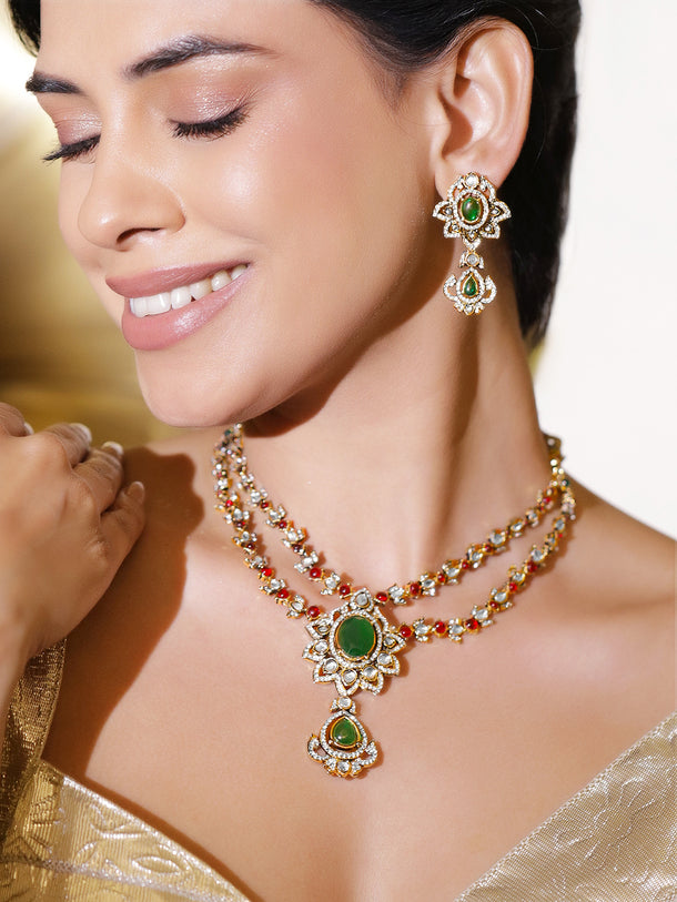 Art Deco Emerald Rose Necklace Set