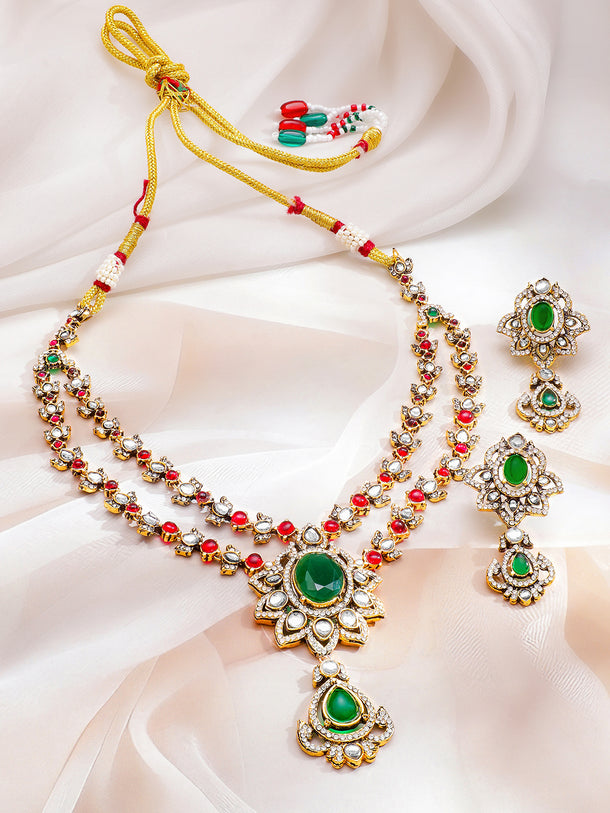 Art Deco Emerald Rose Necklace Set