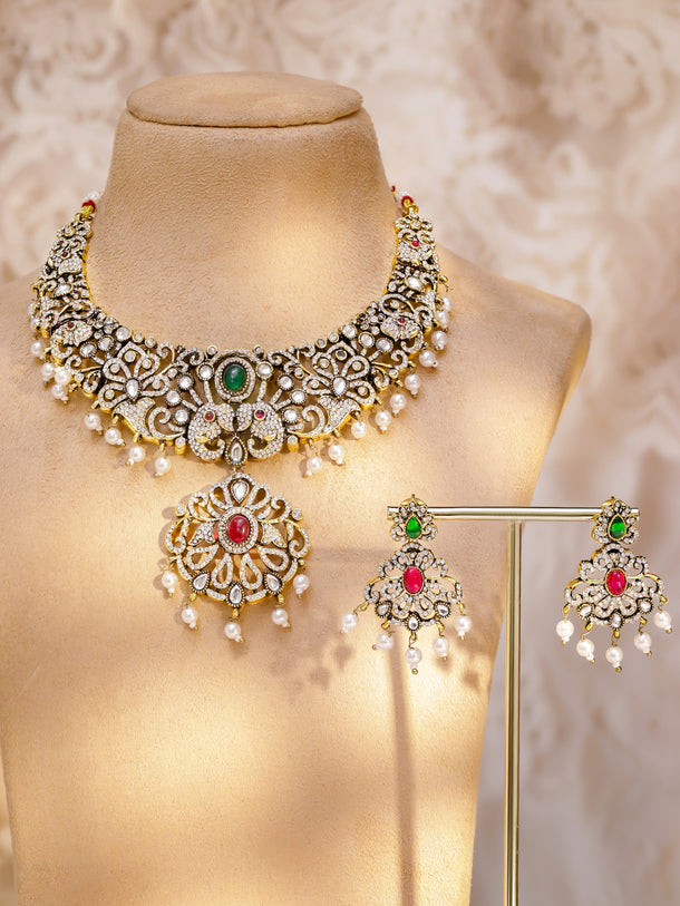 American Diamond Zirconia Pearl Necklace Set