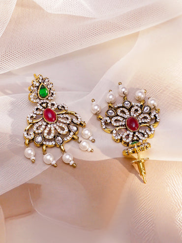 American Diamond Zirconia Pearl Necklace Set