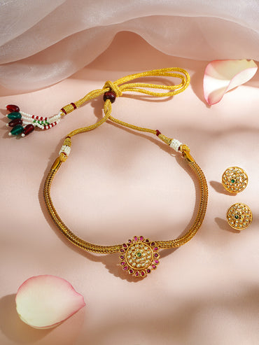 Multicolor Studded Floral Choker Set