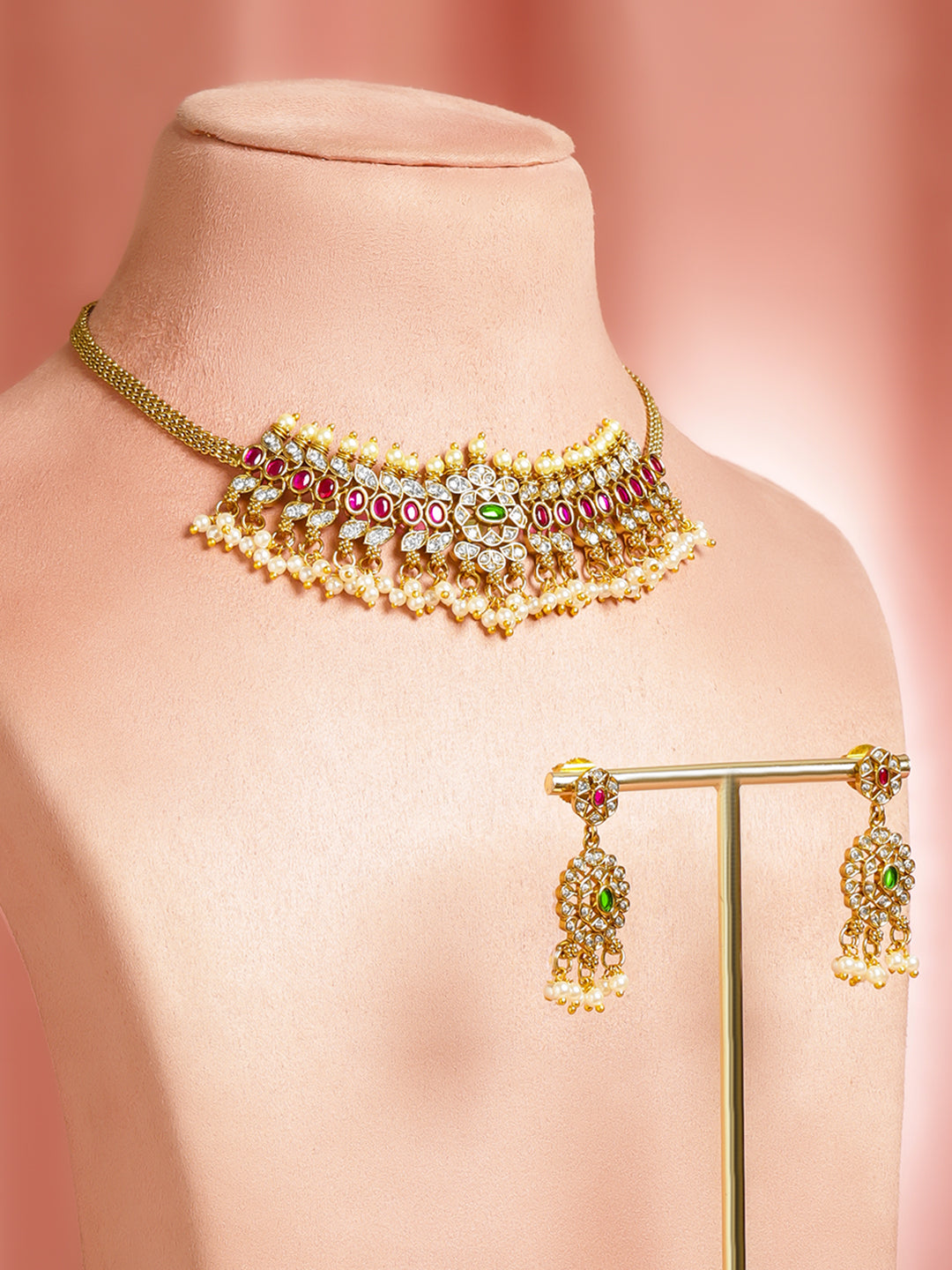 Dual-Tone Blossom Golden Necklace Set