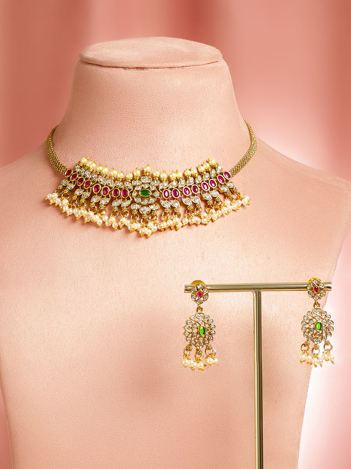 Dual-Tone Blossom Golden Necklace Set