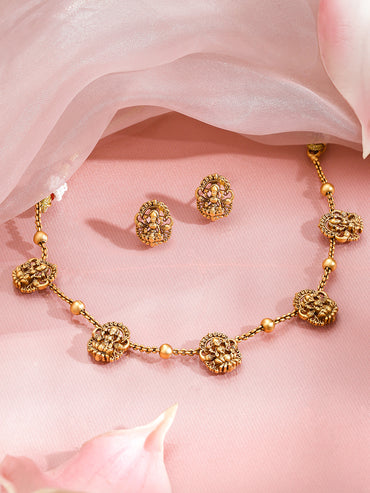 Gold Toned Laxmi Motif Necklace Set