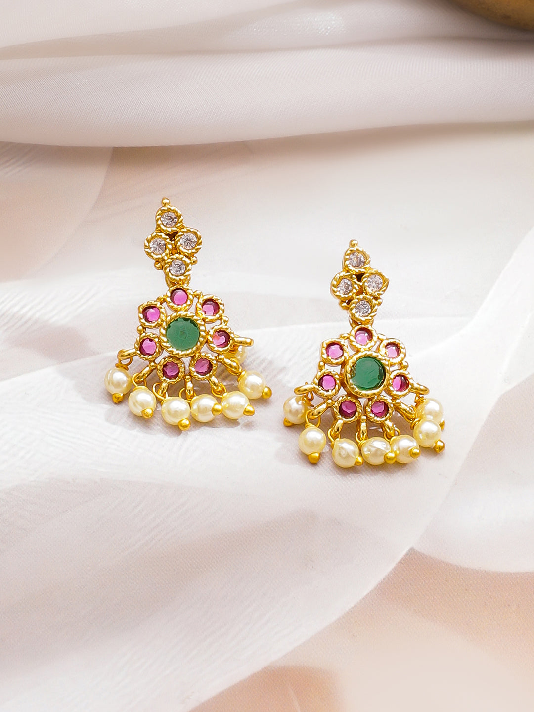 Pink & Green Pearl Drop Necklace Set