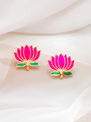 Pink Lotus Motif Enamel Necklace Set