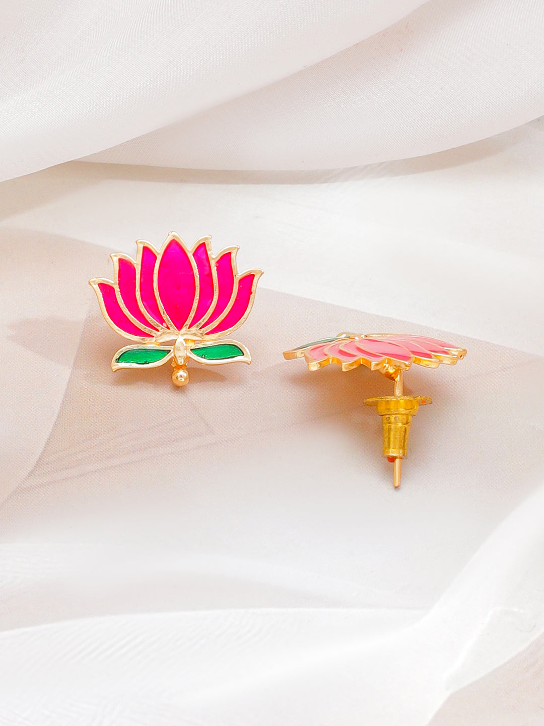 Pink Lotus Motif Enamel Necklace Set