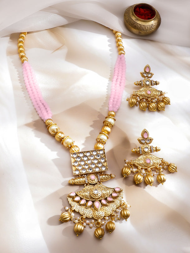 Regal Blush Kundan Gold Necklace Set