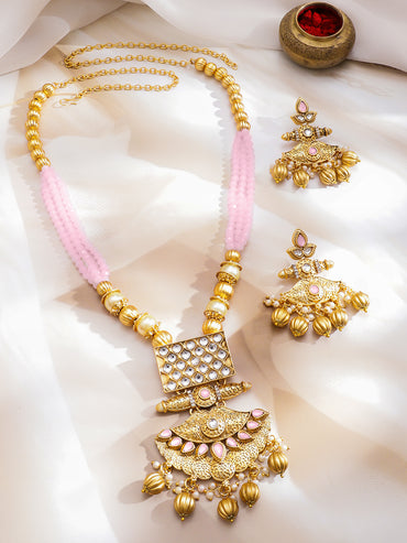 Regal Blush Kundan Gold Necklace Set
