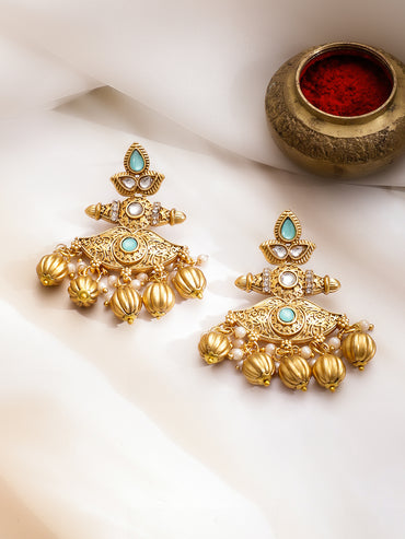 Elegant Blue & Kundan Long Necklace Set