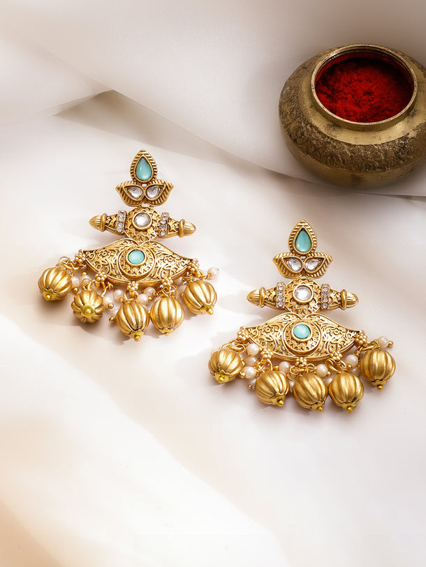 Elegant Blue & Kundan Long Necklace Set