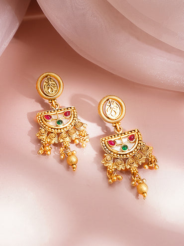Gold Plated Meenakari Pearl Beaded Floral Necklace Set with Earrings