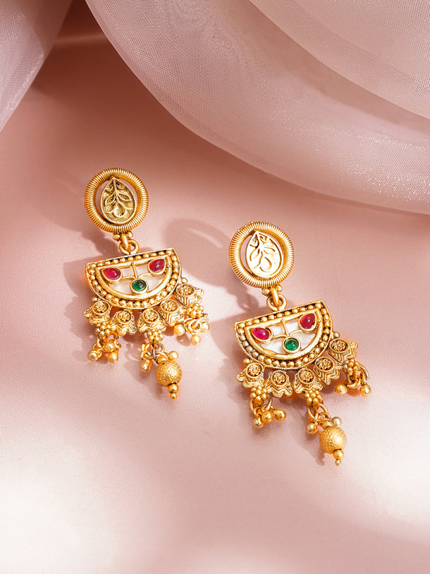 Gold Plated Meenakari Pearl Beaded Floral Necklace Set with Earrings