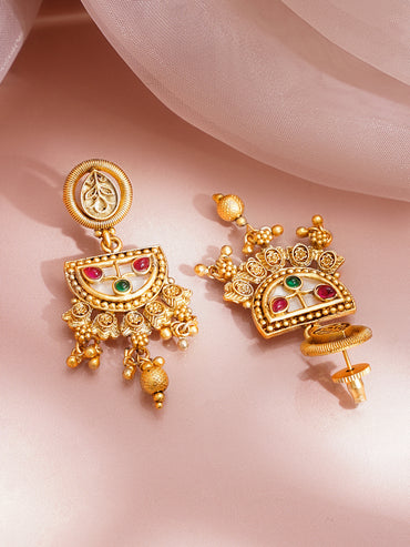 Gold Plated Meenakari Pearl Beaded Floral Necklace Set with Earrings