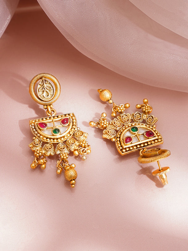 Gold Plated Meenakari Pearl Beaded Floral Necklace Set with Earrings