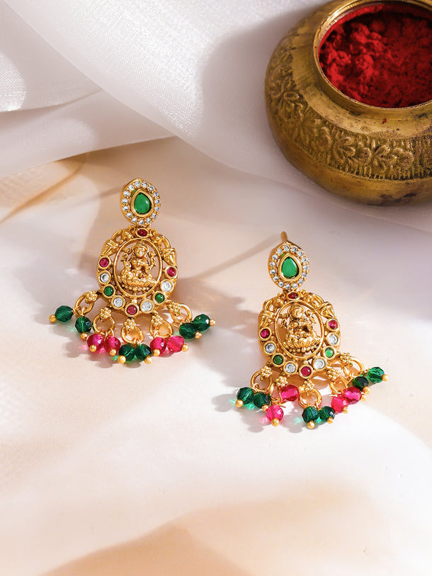 Traditional Lakshmi Green & Pink Necklace Set
