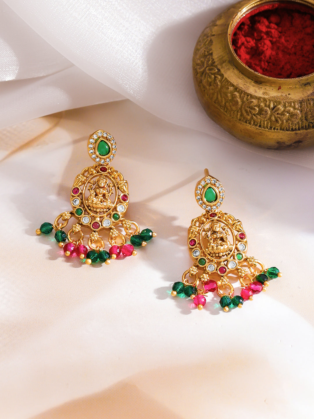 Gold Studded Temple Necklace Set