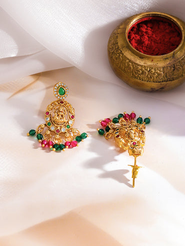 Traditional Lakshmi Green & Pink Necklace Set