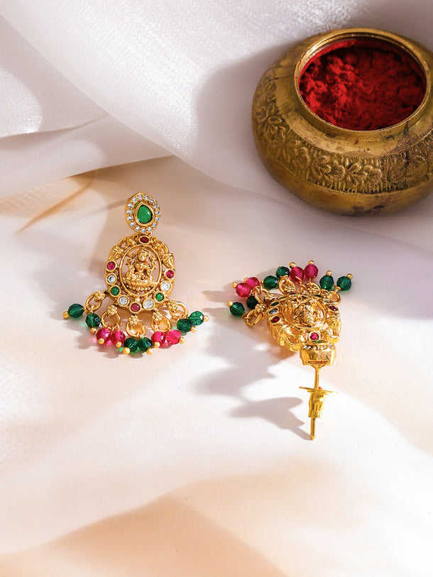 Traditional Lakshmi Green & Pink Necklace Set