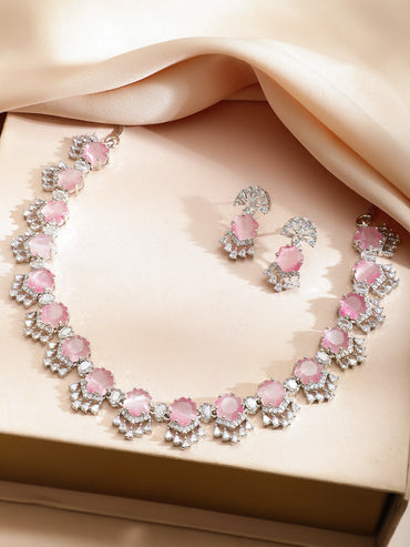 Pink Crystal Shine Party Necklace Set